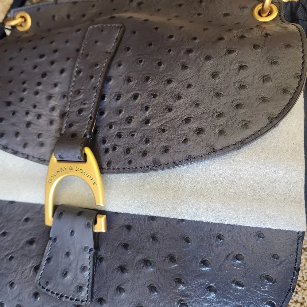 Dooney & Bourke Ostrich Embossed Emerson North South Reese Saddle Bag Blue Nwt - Picture 4 of 6